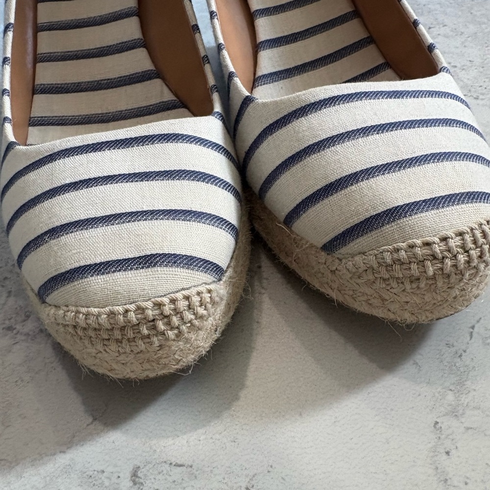 J. Crew Striped Canvas Wedge Espadrilles - Navy and Cream size 9 - Picture 5 of 7